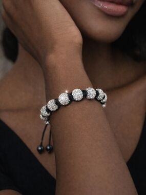 Silver & Hematite Bead Bracelet – Adjustable Sparkle Design